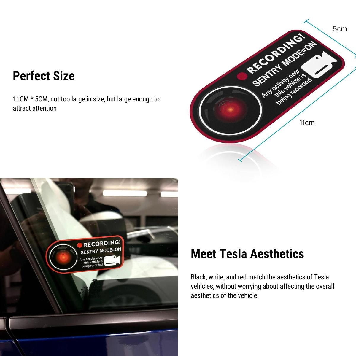 Anti-Theft Warning Sentry Mode Clings (4pcs) for Tesla