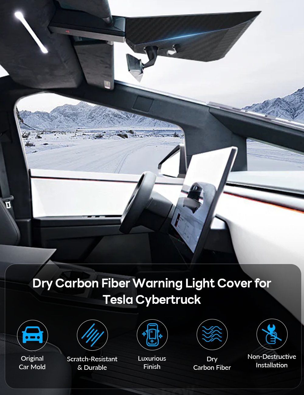 Dry Carbon Fiber Warning Light Cover for Cybertruck