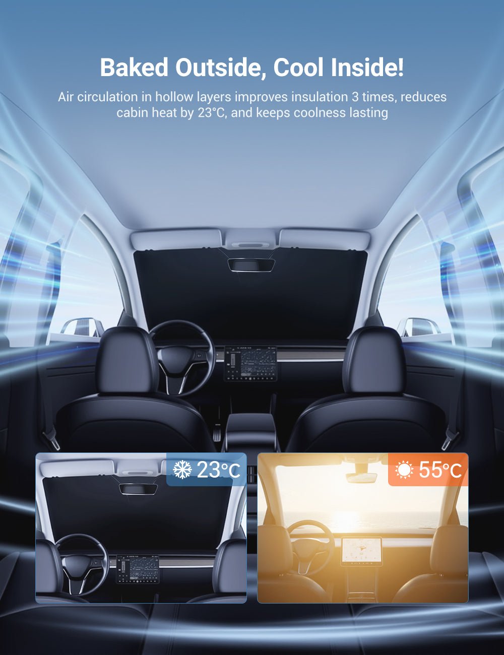 Front Windshield Sunshade for Tesla Model 3 / New Model Y