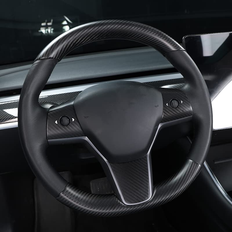 Upper / Lower Parts Steering Wheel Accessories for Tesla Model 3 / Y  -  Carbon Fiber Interior Mods