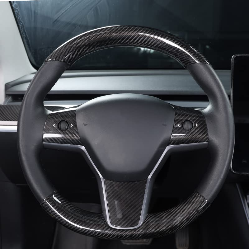 Upper / Lower Parts Steering Wheel Accessories for Tesla Model 3 / Y  -  Carbon Fiber Interior Mods