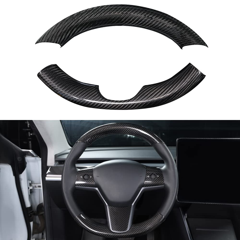 Upper / Lower Parts Steering Wheel Accessories for Tesla Model 3 / Y  -  Carbon Fiber Interior Mods